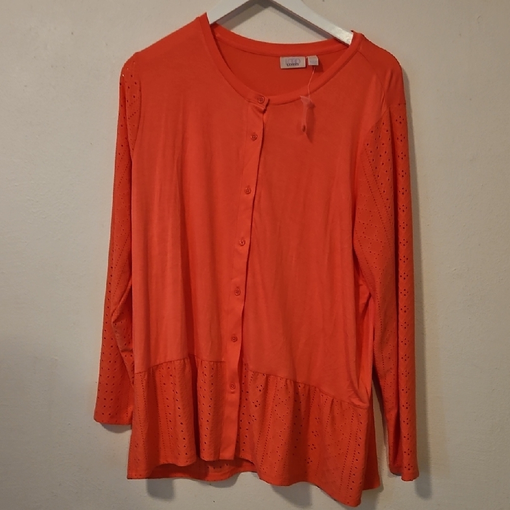 Lightweight Coral Button-Front Long Sleeve Blouse